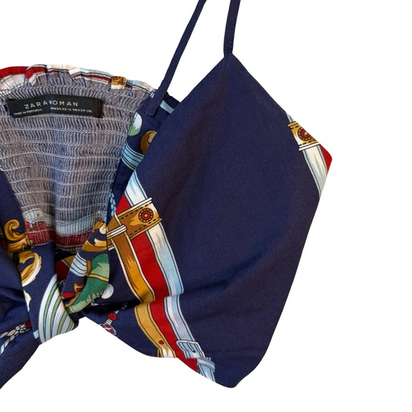Zara Multicolor Printed Tie Front Crop Top Size XS-S Boho Coastal Mediterranean - Picture 7 of 8